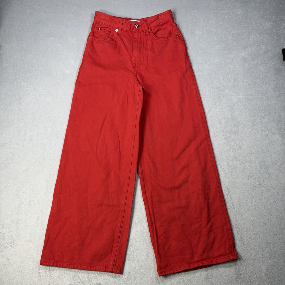 Tommy Hilfiger Jeans Women's Size 24X32 Actual 24X24.5  Red High-Rise Wide-Leg